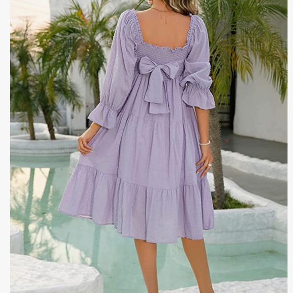 Gorgeous puff sleeve purple midi dress - Picture 7 of 9